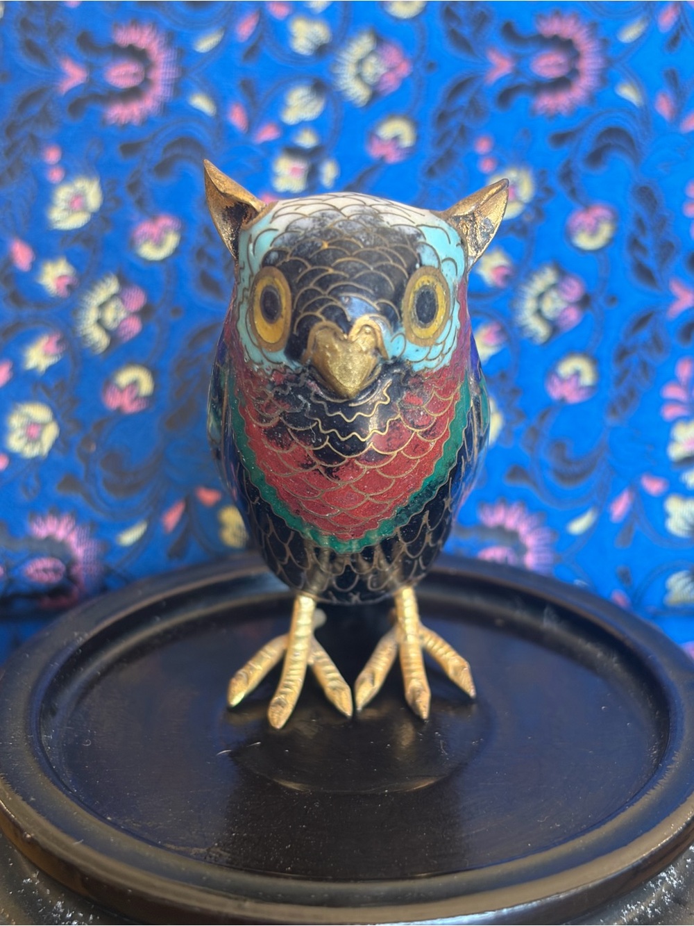 Vintage Cloisonné Owl Figurine